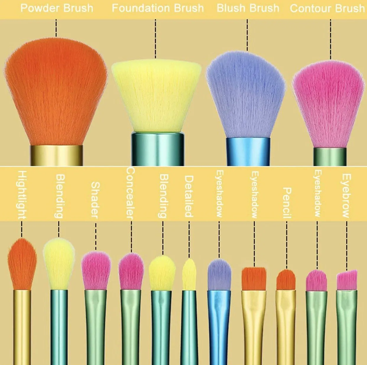 15PCS Colorful Makeup Brush Set