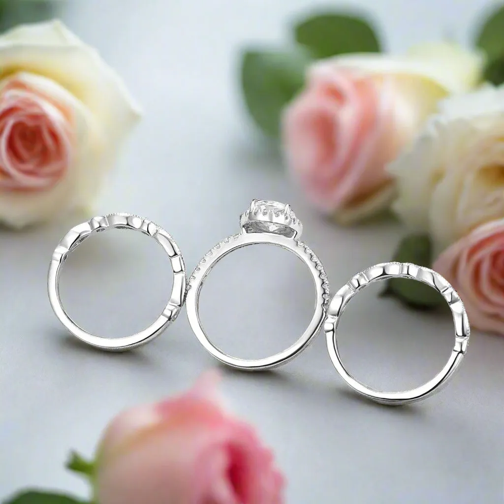 1.8ct Oval Cut Diamond Vintage Style Ring Set