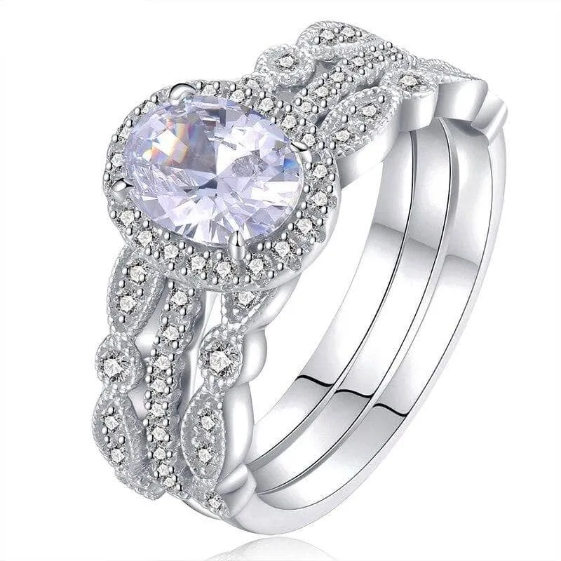 1.8ct Oval Cut Diamond Vintage Style Ring Set