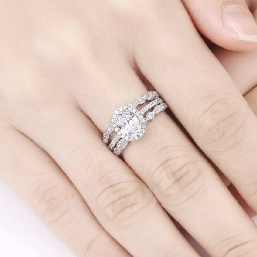 1.8ct Oval Cut Diamond Vintage Style Ring Set