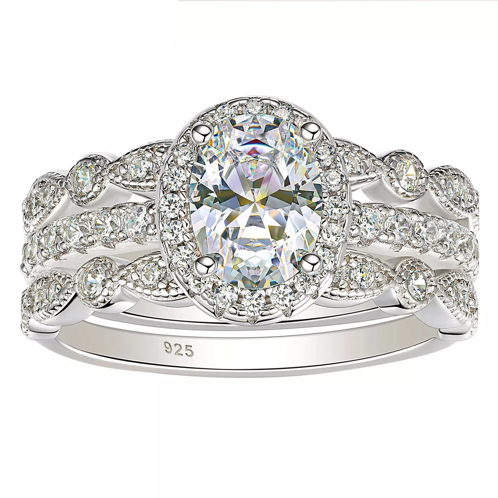 1.8ct Oval Cut Diamond Vintage Style Ring Set