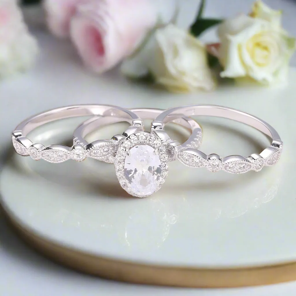 1.8ct Oval Cut Diamond Vintage Style Ring Set
