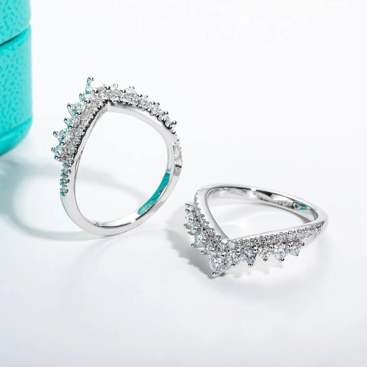 18k Gold Overlay Round Cut Diamond Wish Bone Ring Band