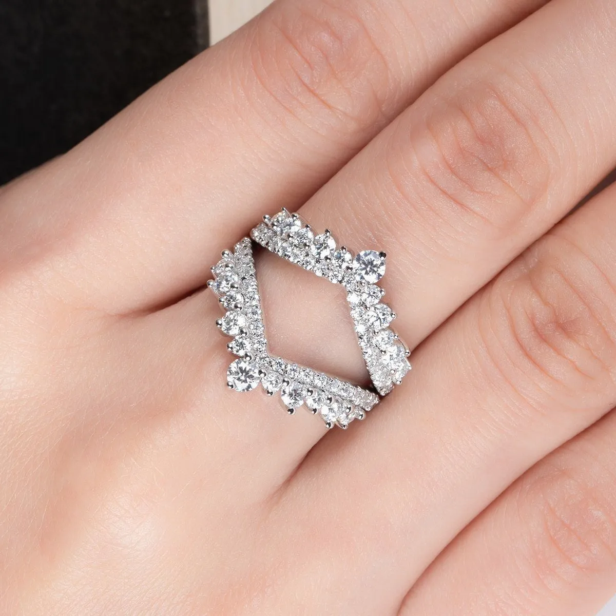 18k Gold Overlay Round Cut Diamond Wish Bone Ring Band