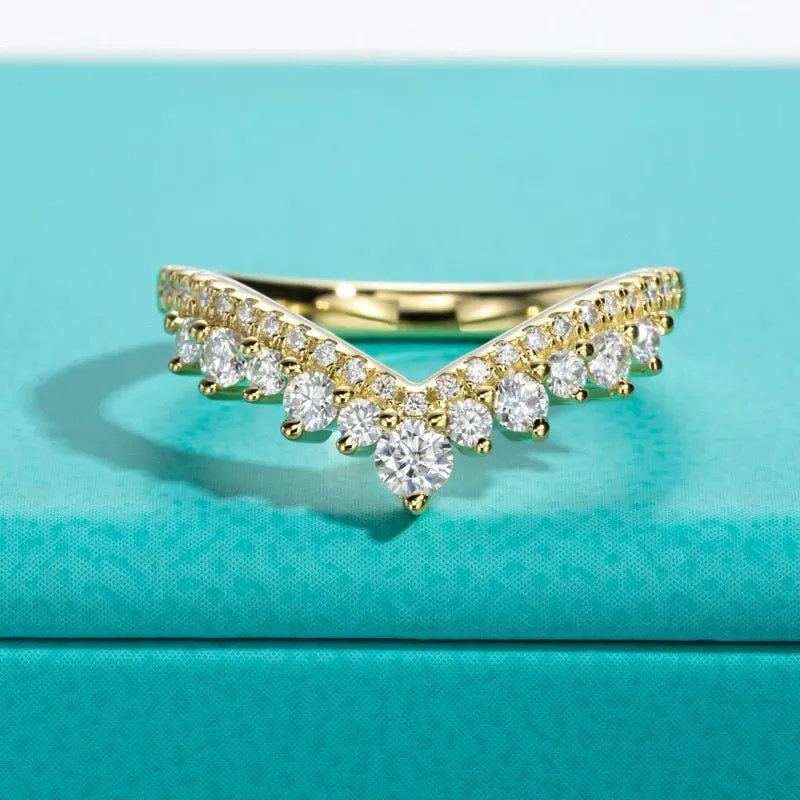 18k Gold Overlay Round Cut Diamond Wish Bone Ring Band