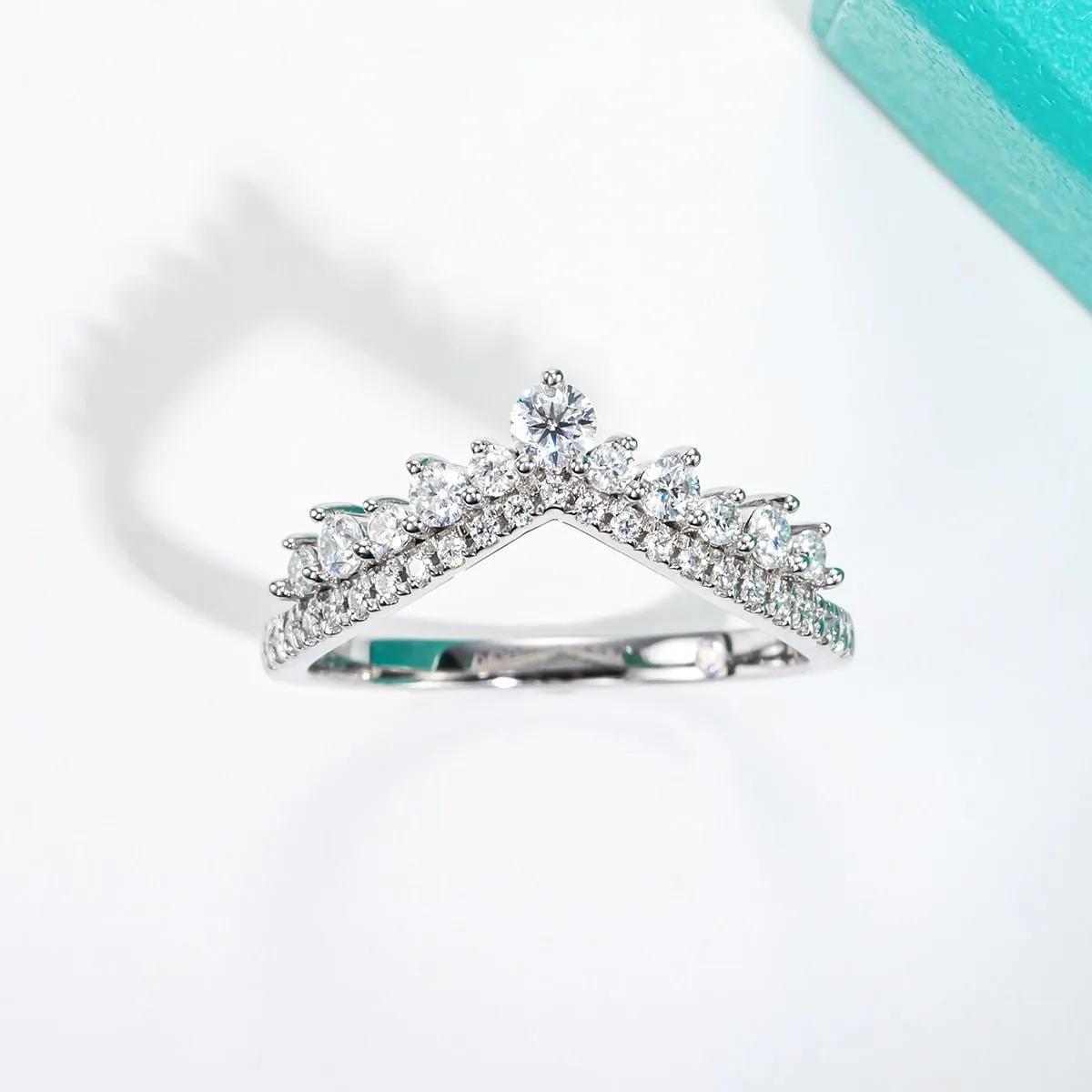 18k Gold Overlay Round Cut Diamond Wish Bone Ring Band