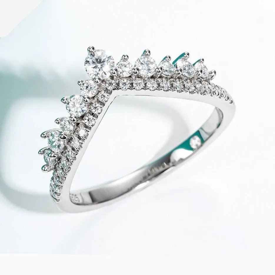 18k Gold Overlay Round Cut Diamond Wish Bone Ring Band