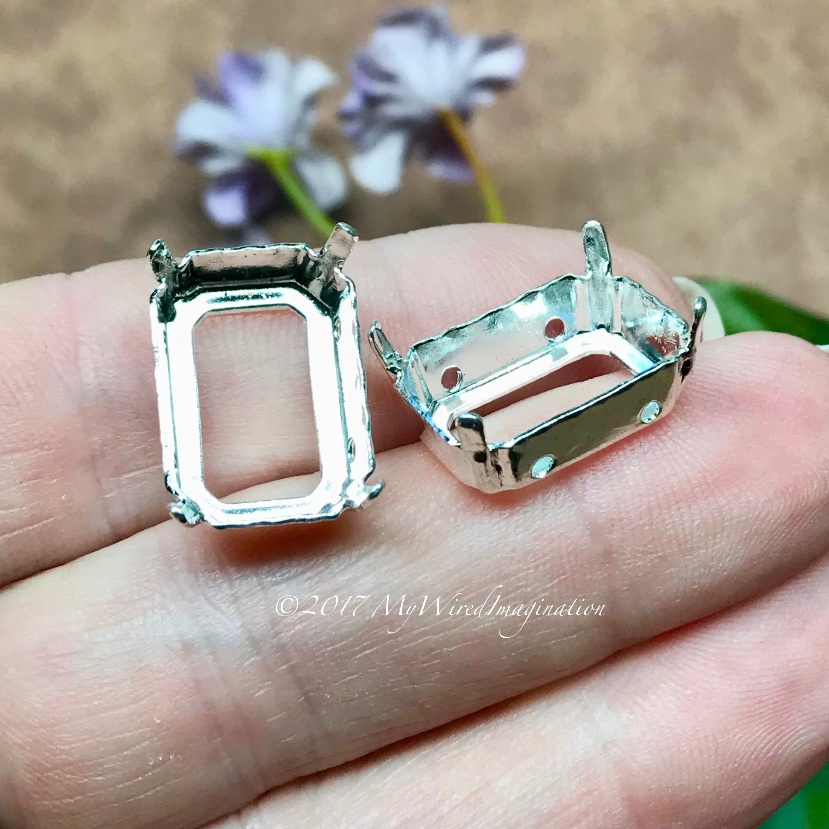18x13mm Octagon Settings, Art 4600,  2 Pieces Silver or Gold Plated Crystal Rhinestone Settings