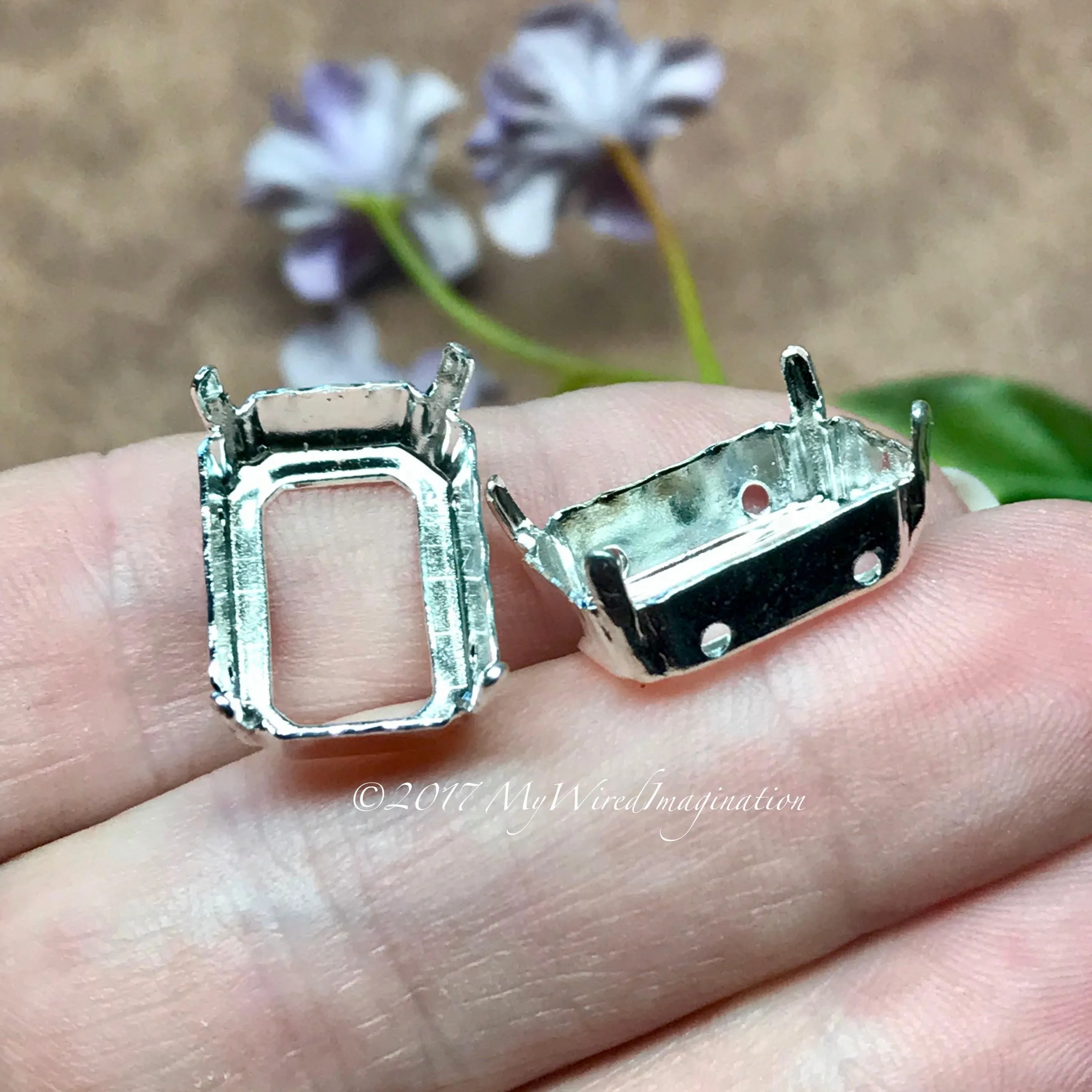 18x13mm Octagon Settings, Art 4600,  2 Pieces Silver or Gold Plated Crystal Rhinestone Settings