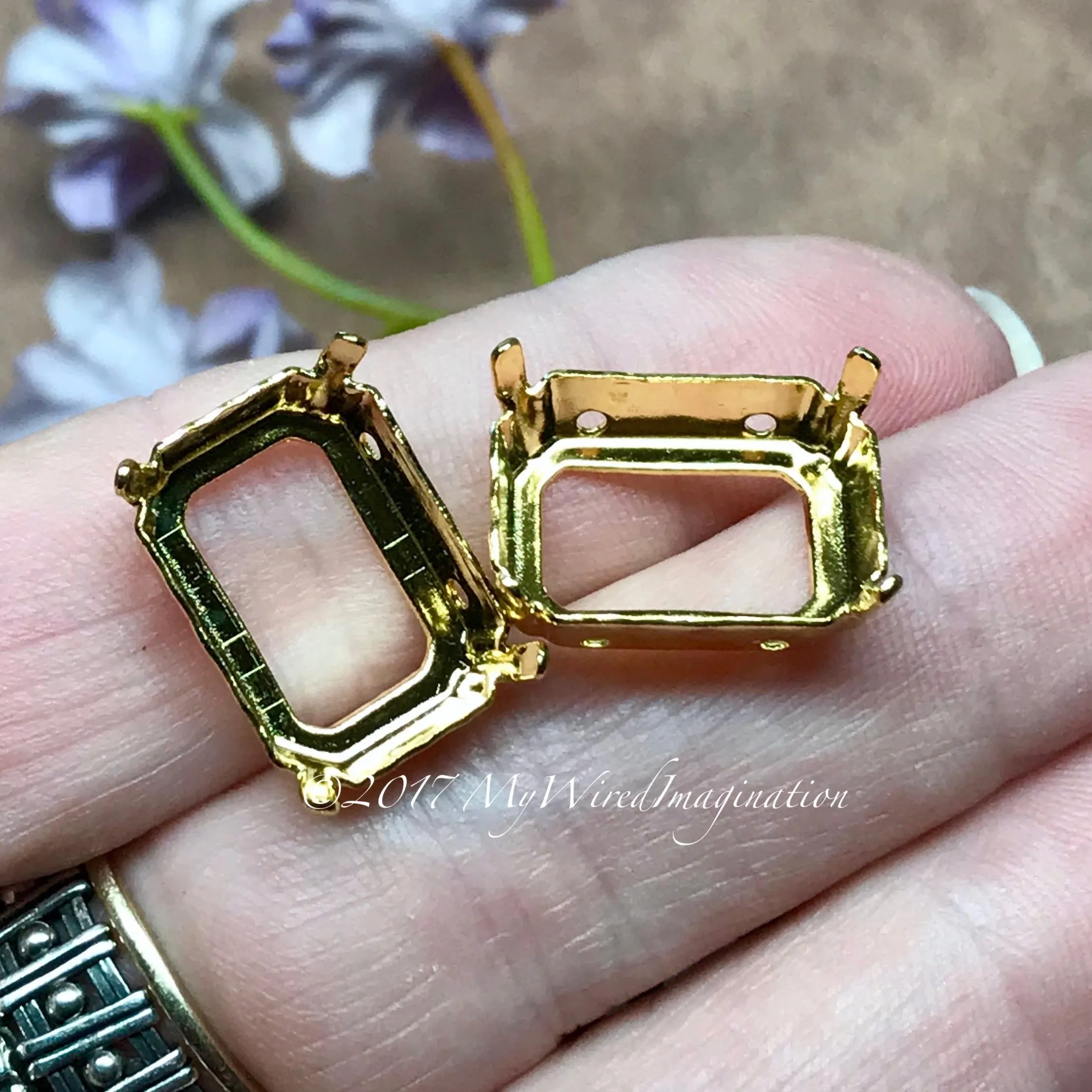 18x13mm Octagon Settings, Art 4600,  2 Pieces Silver or Gold Plated Crystal Rhinestone Settings