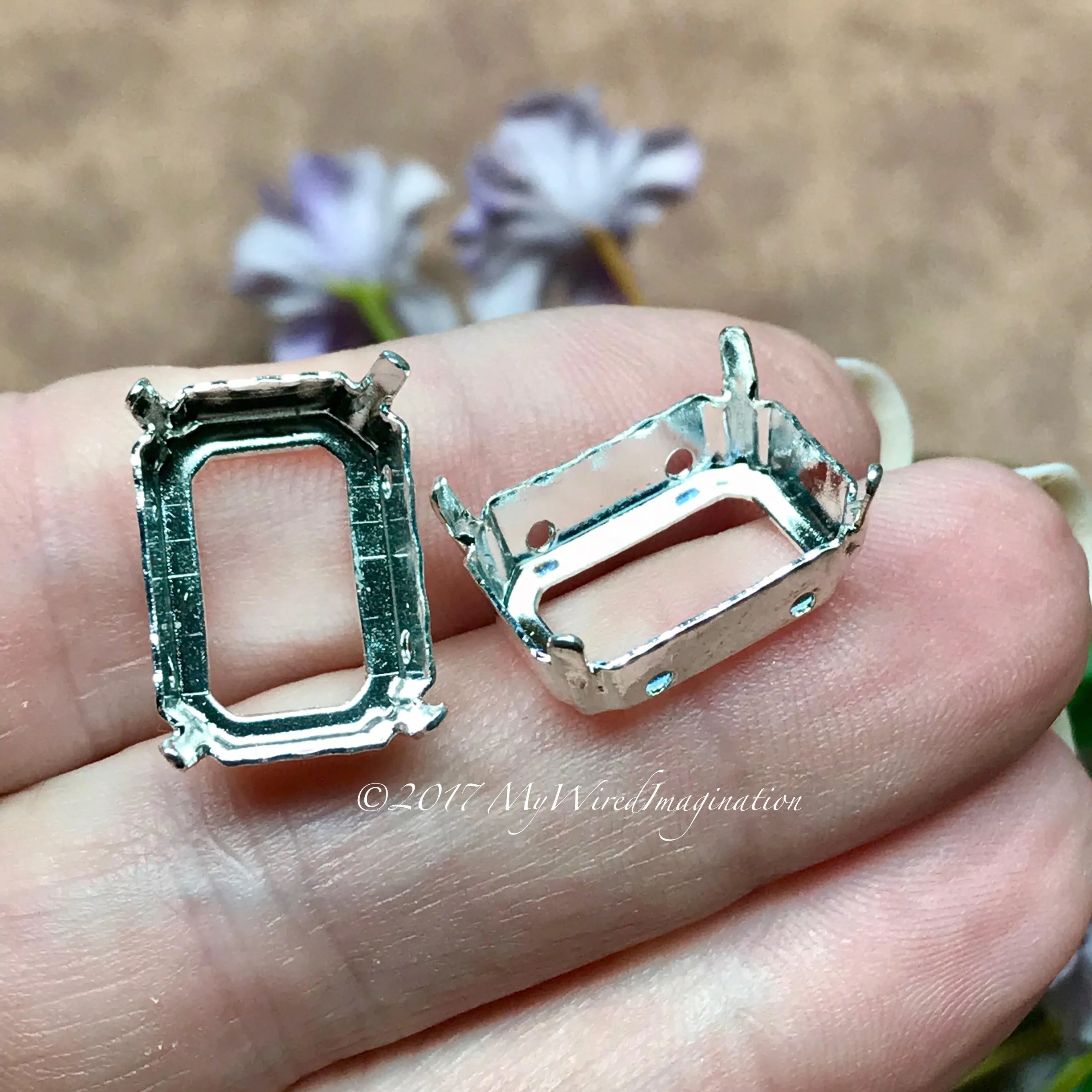 18x13mm Octagon Settings, Art 4600,  2 Pieces Silver or Gold Plated Crystal Rhinestone Settings