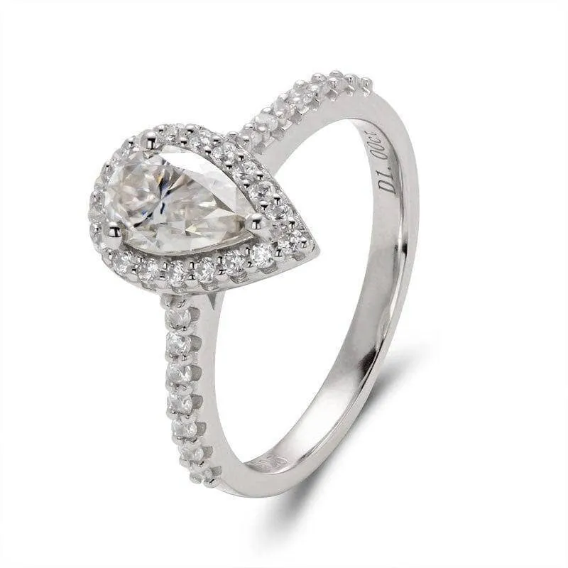 1ct 5*8mm Pear Cut Diamond Petite Halo Engagement Ring