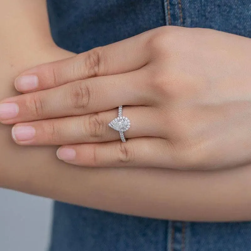 1ct 5*8mm Pear Cut Diamond Petite Halo Engagement Ring