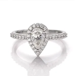 1ct 5*8mm Pear Cut Diamond Petite Halo Engagement Ring