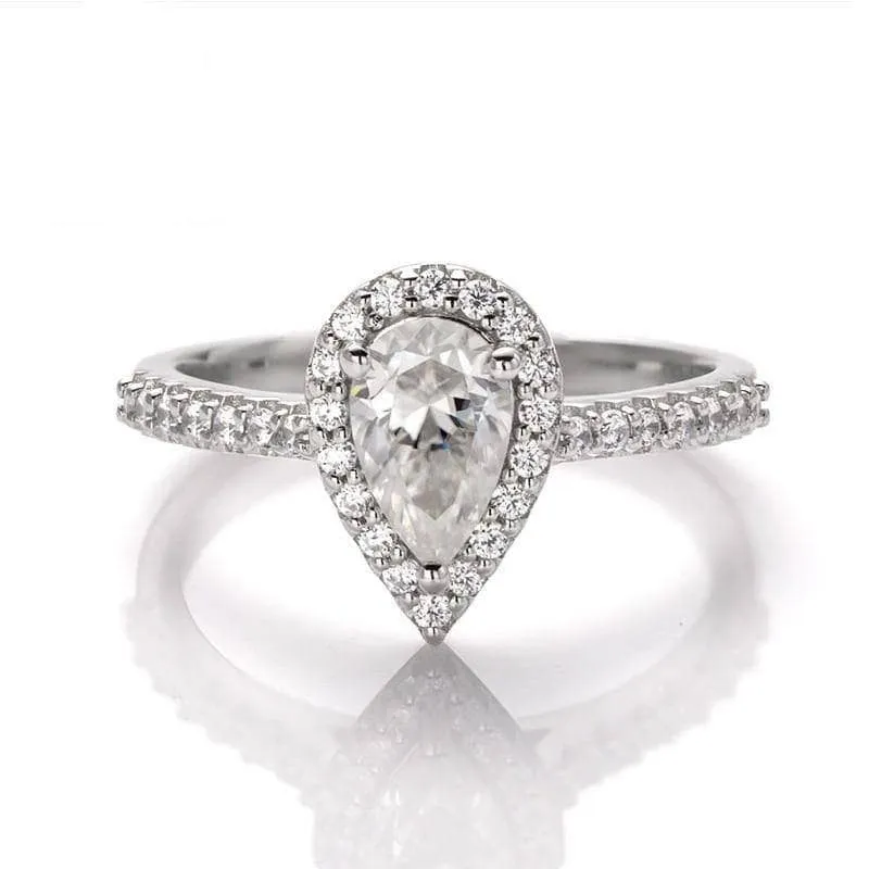 1ct 5*8mm Pear Cut Diamond Petite Halo Engagement Ring