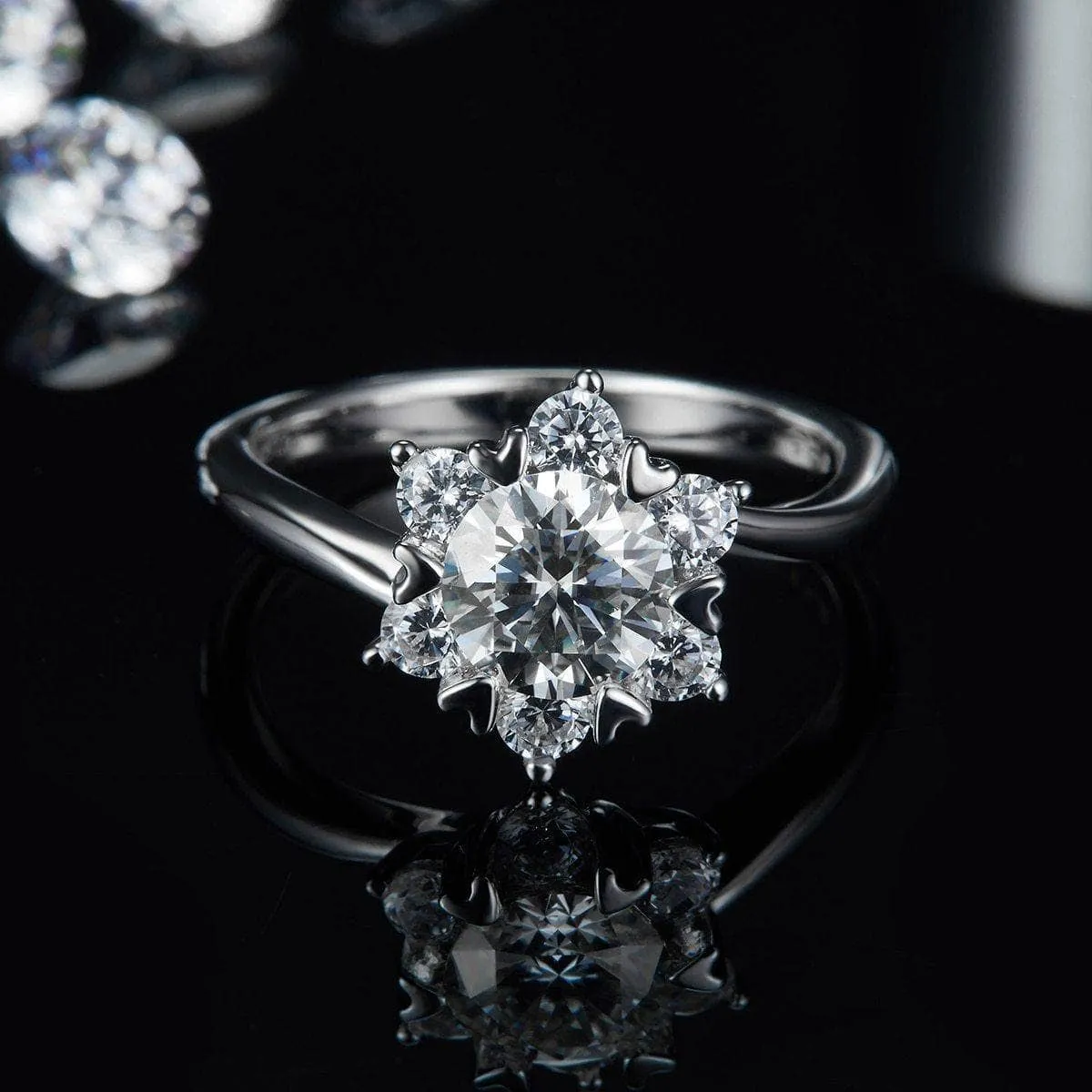 1ct D Color Round Diamond Snowflake Halo Engagement Ring