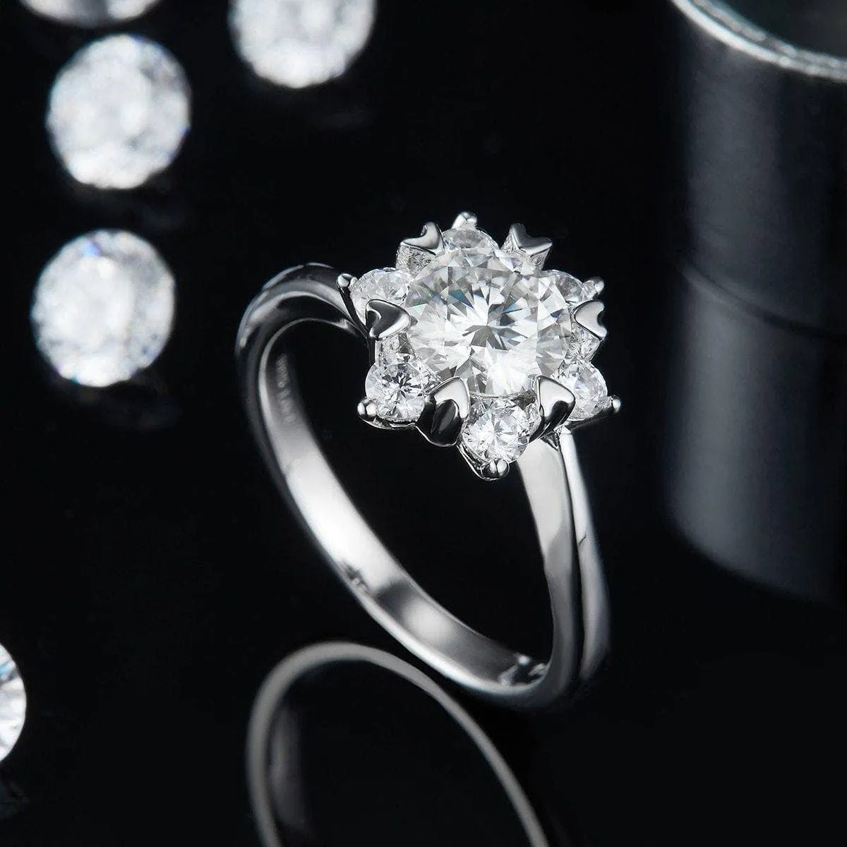 1ct D Color Round Diamond Snowflake Halo Engagement Ring