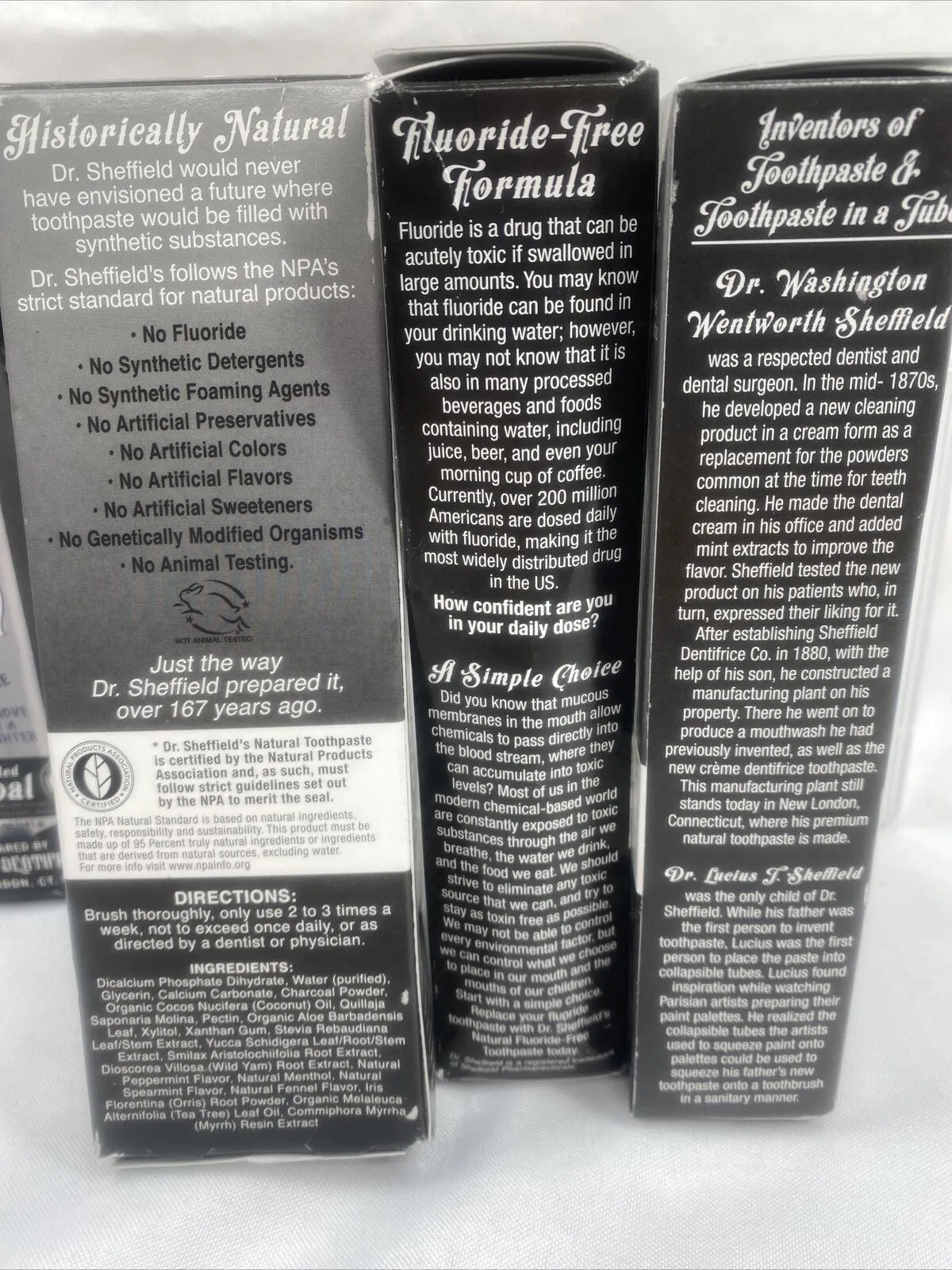 (2) Dr Sheffield Certified Natural Toothpaste No Fluoride Activated Charcoal 5oz