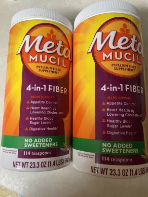 (2) Metamucil 4-in-1 Fiber No Added Sweeteners   Unflavored Psyllium Powder 6/23