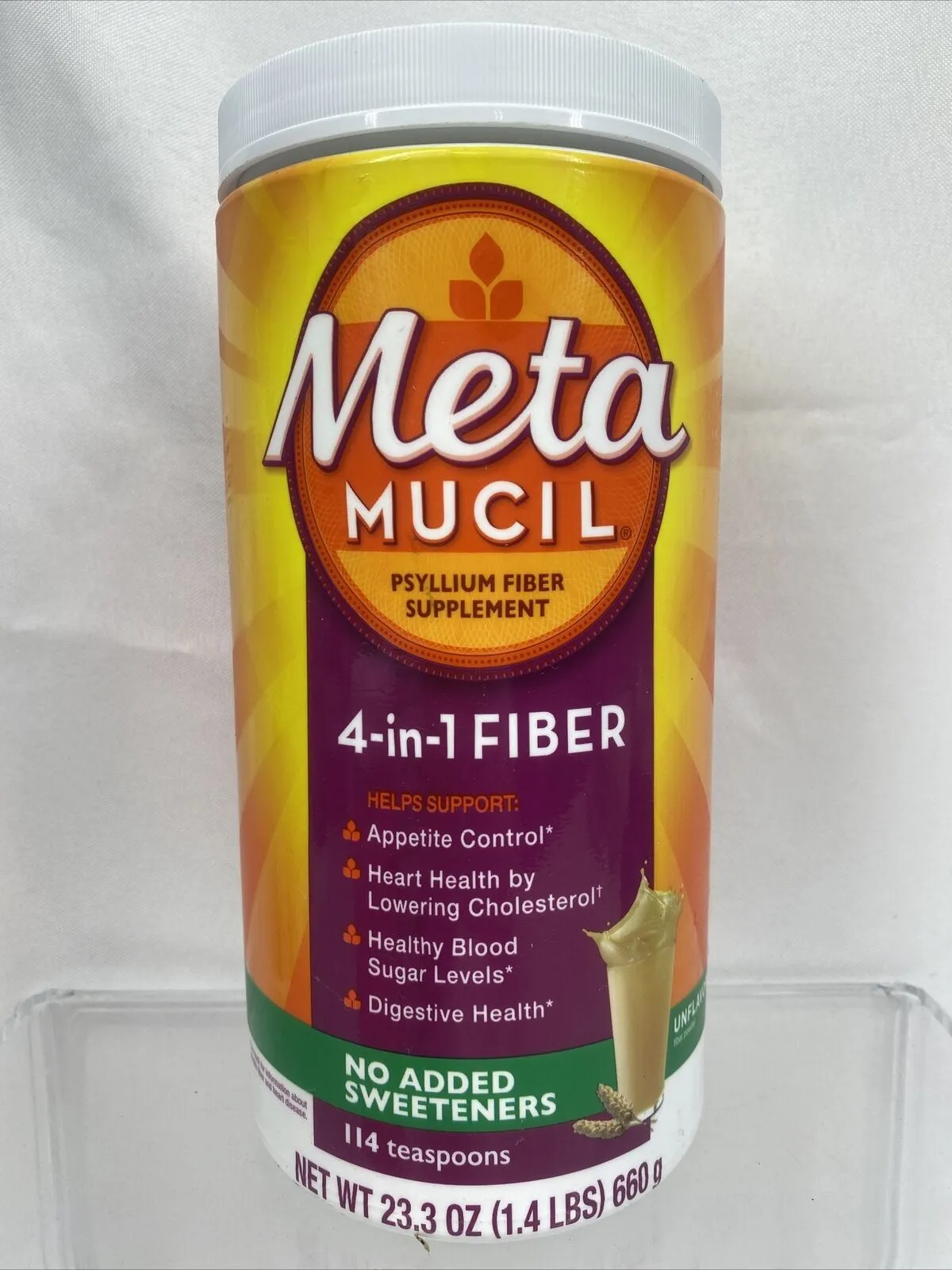 (2) Metamucil 4-in-1 Fiber No Added Sweeteners   Unflavored Psyllium Powder 6/23
