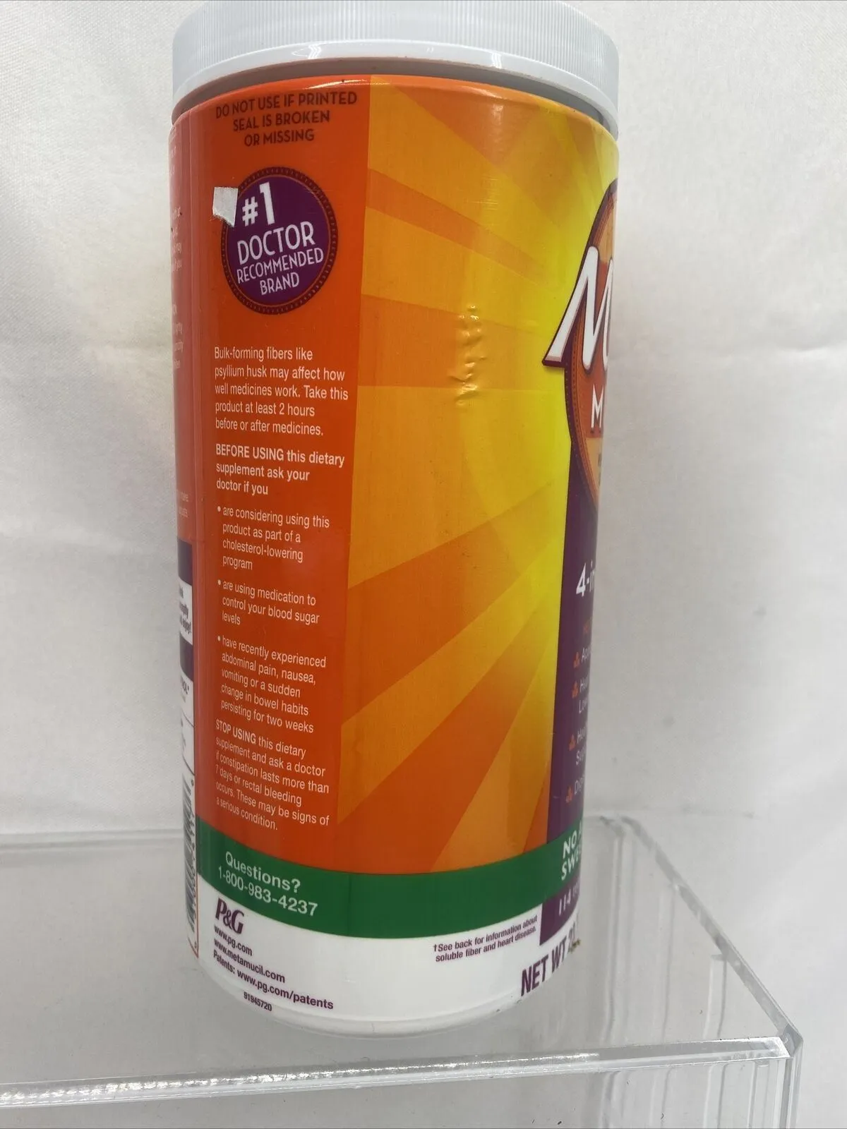 (2) Metamucil 4-in-1 Fiber No Added Sweeteners   Unflavored Psyllium Powder 6/23
