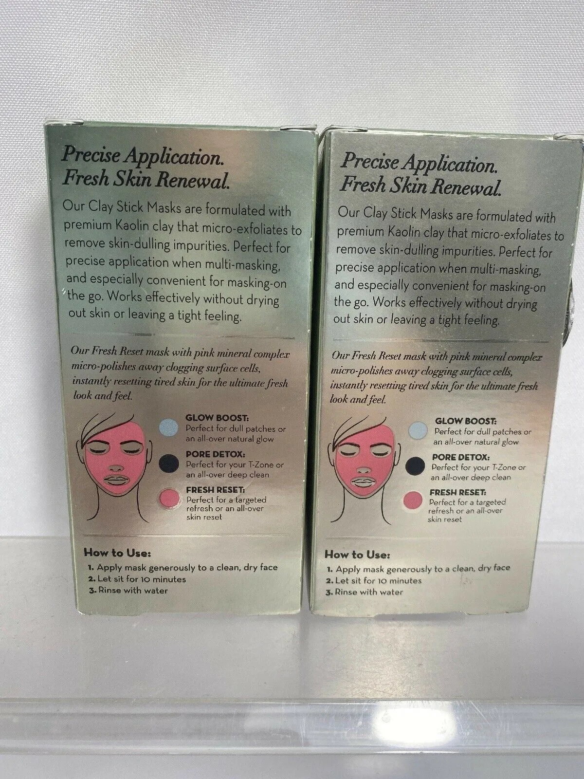 (2) Olay Fresh Reset Pink Mineral Complex Clay Face Mask No Mess Stick 1.7 Oz