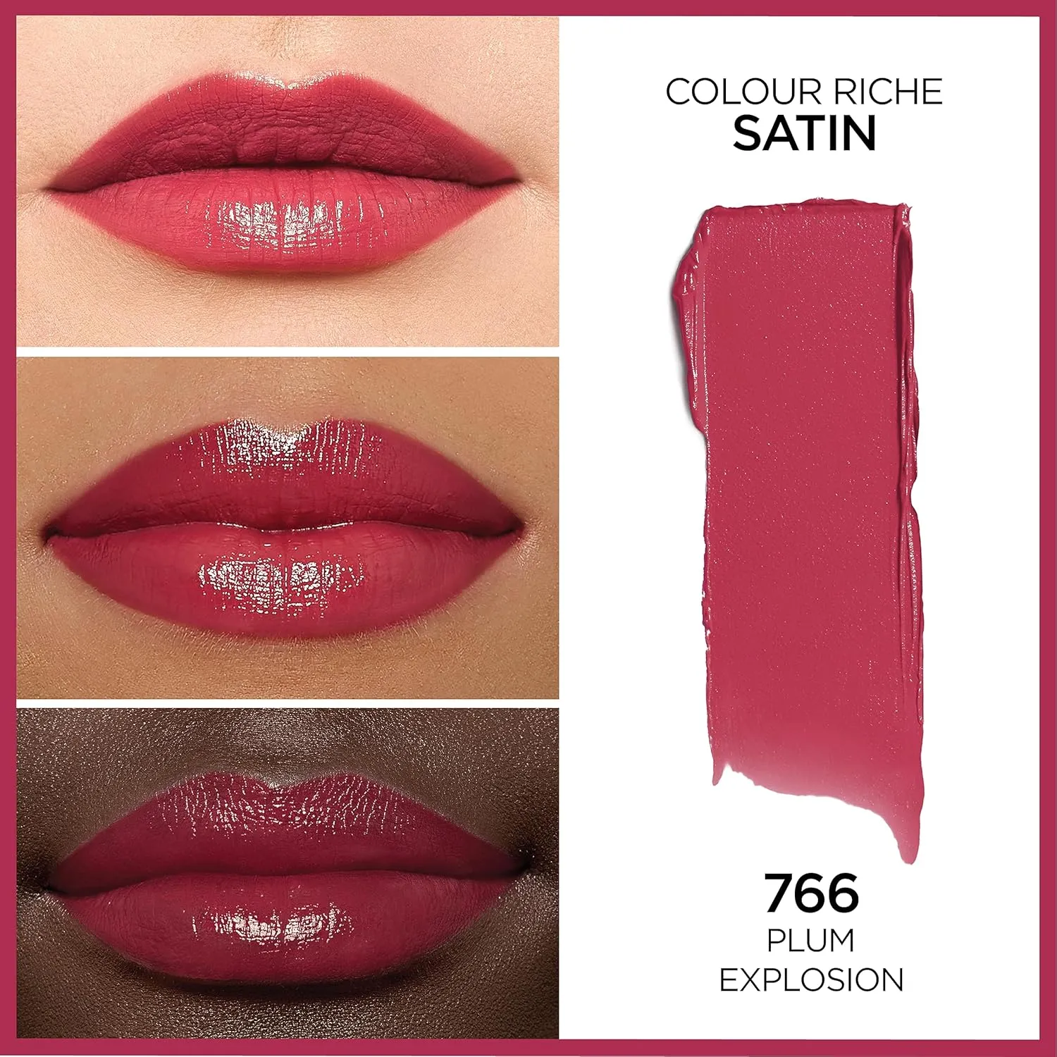 2-PACK - L'Oreal Paris Makeup Colour Riche Original Creamy, Hydrating Satin Lipstick, 766 Plum Explosion