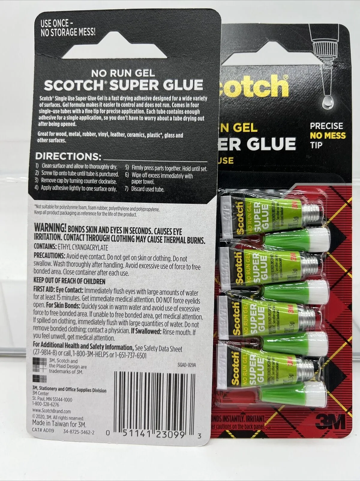 (2)  Scotch Single Use Super Glue No Run Gel 0.02oz  4per Pack COMBINE SHIPPING
