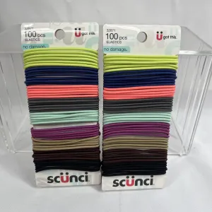 (2) Scunci No Damage 100pc All Day Hold Hair Elastics 32871 Gray Nude Lime Pink