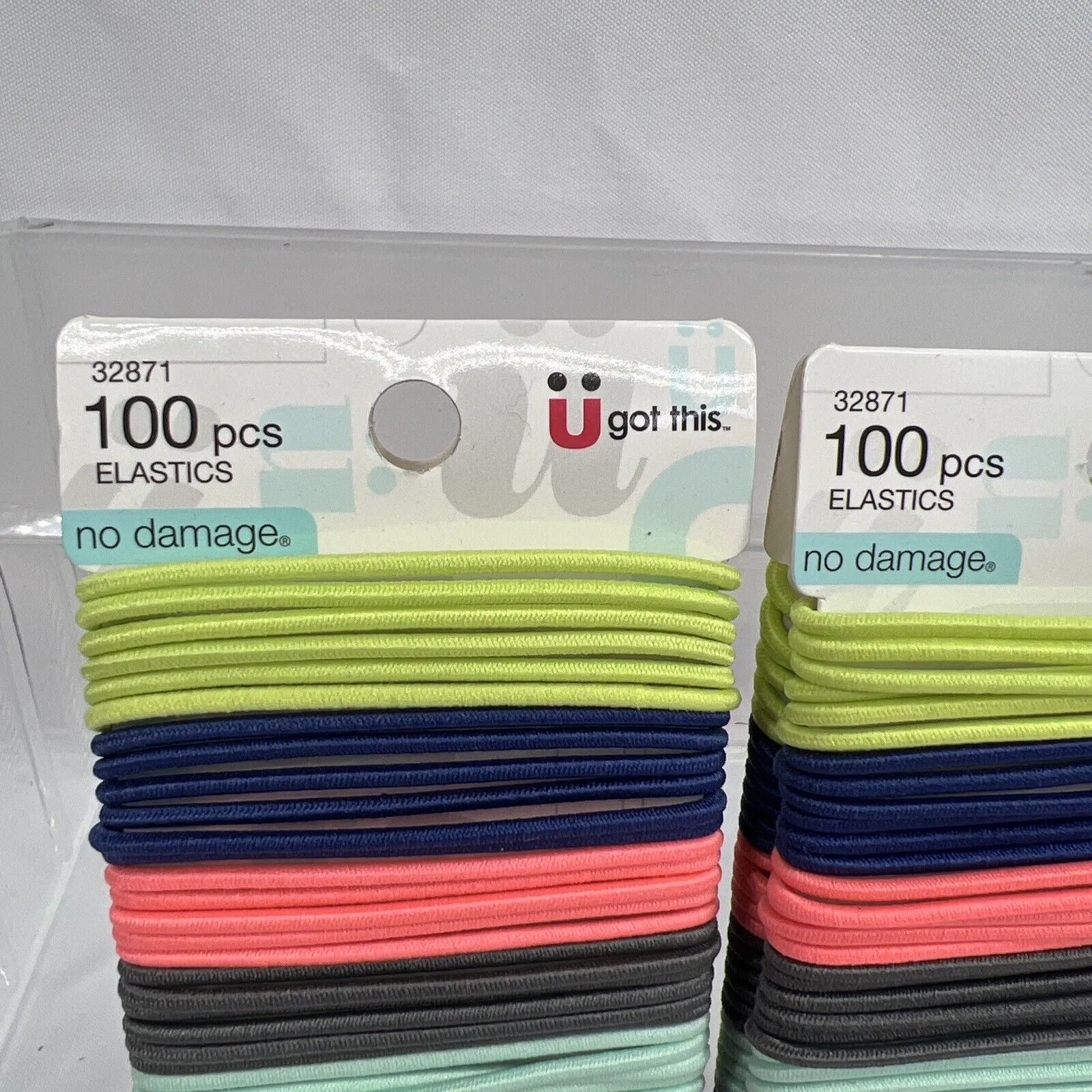 (2) Scunci No Damage 100pc All Day Hold Hair Elastics 32871 Gray Nude Lime Pink