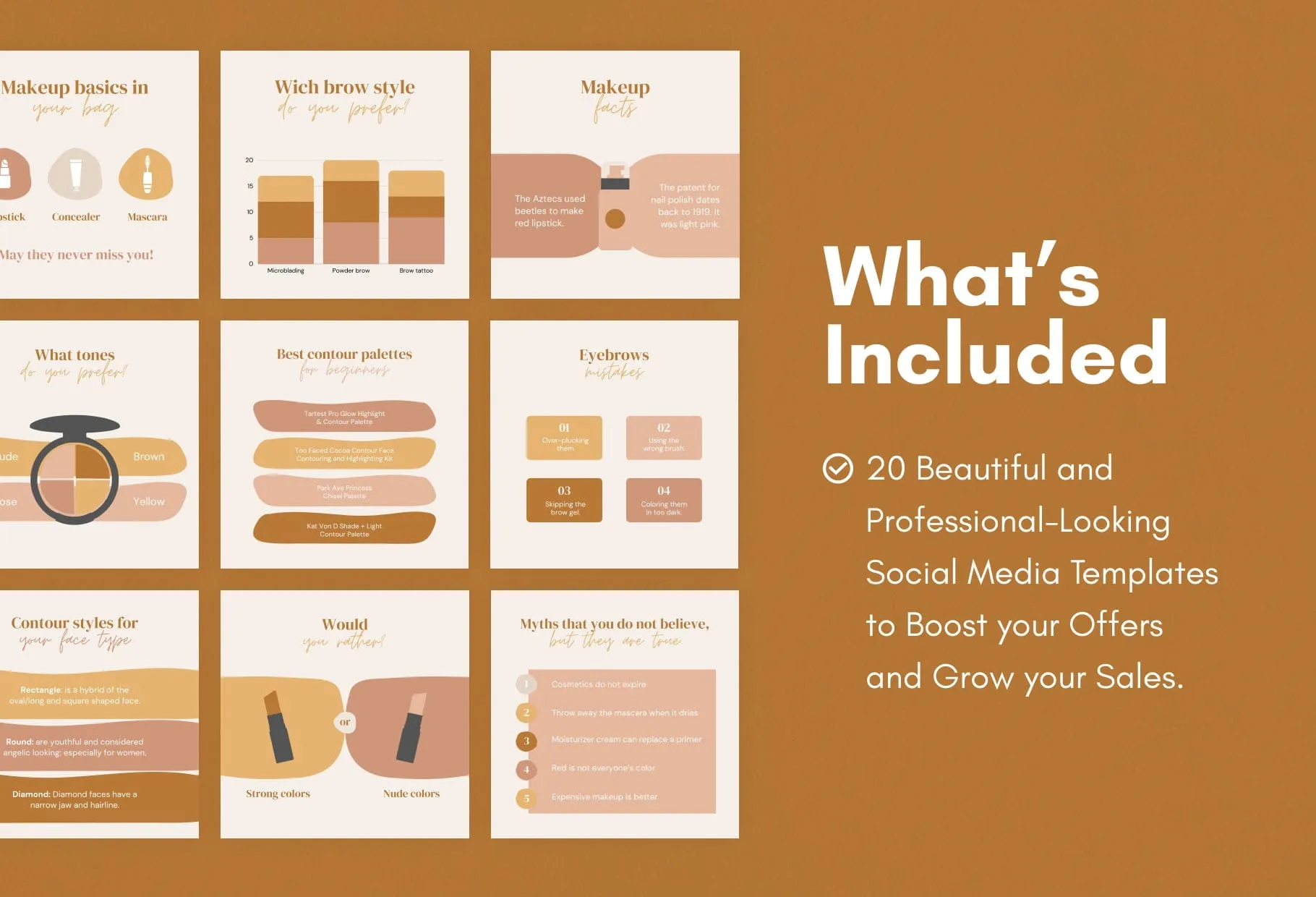 20 Makeup Infographics Instagram Posts Fully Editable Canva Templates V2