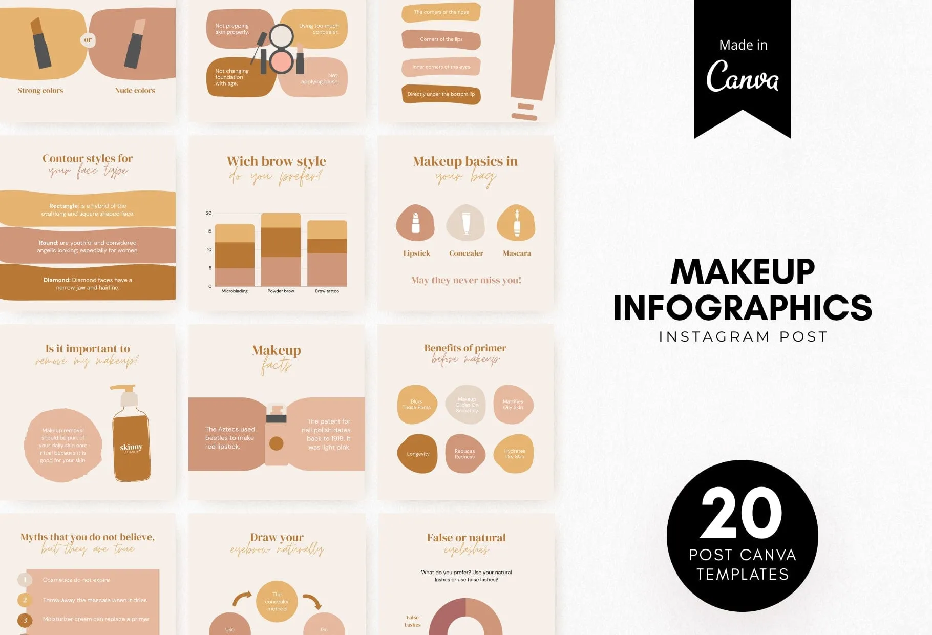 20 Makeup Infographics Instagram Posts Fully Editable Canva Templates V2