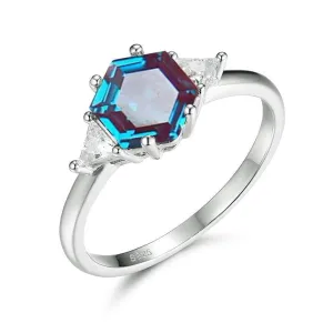 2ct Hexagon lab grown Alexandrite Gemstone Ring