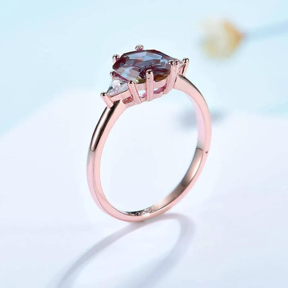 2ct Hexagon lab grown Alexandrite Gemstone Ring