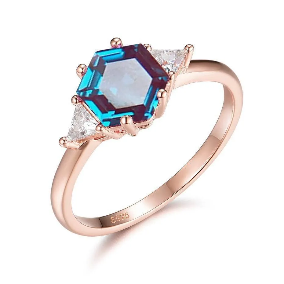 2ct Hexagon lab grown Alexandrite Gemstone Ring
