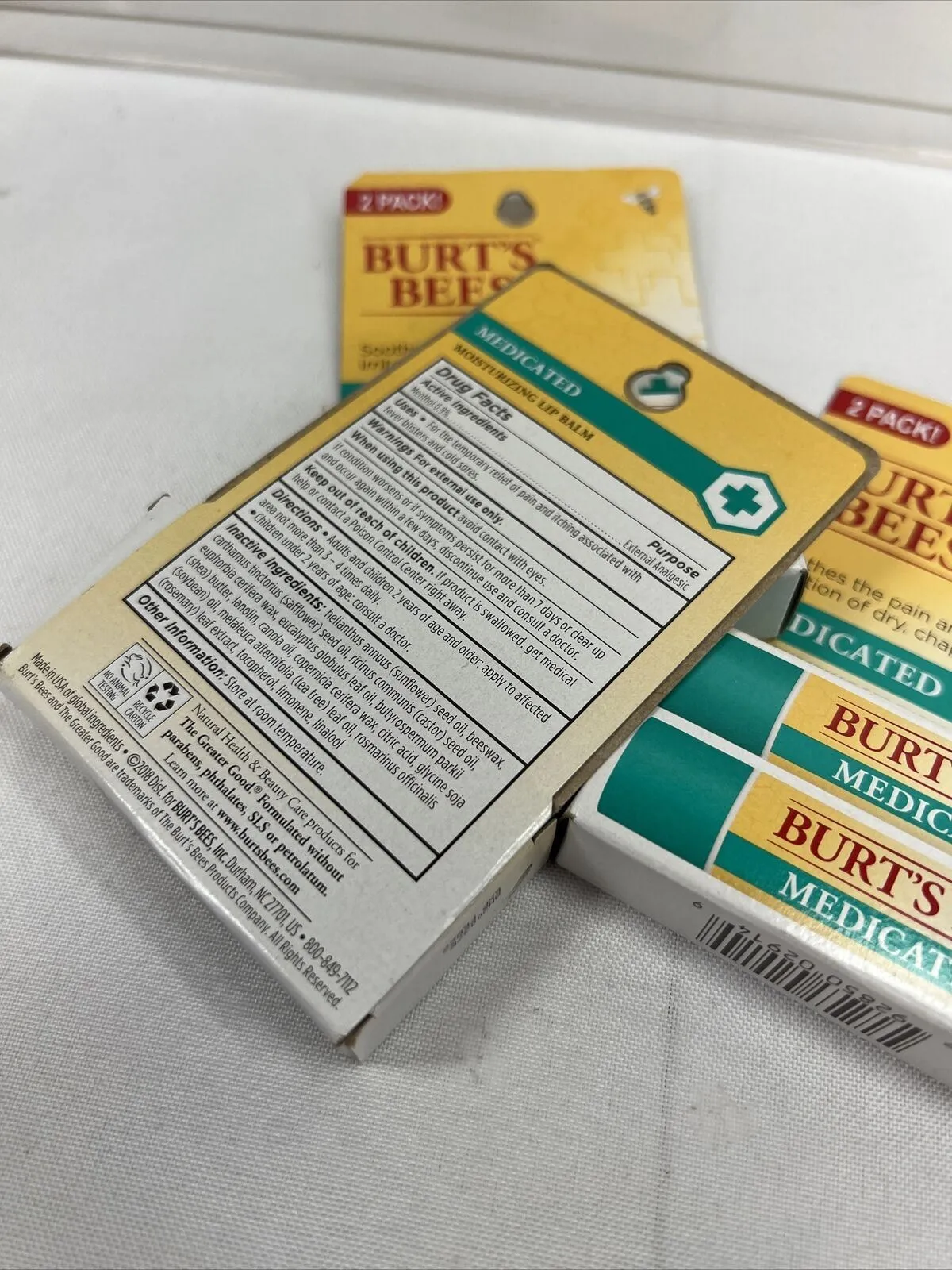 (3) (2-Pack) Burt's Bees MEDICATED 100% Natural Moisturizing Lip Balms