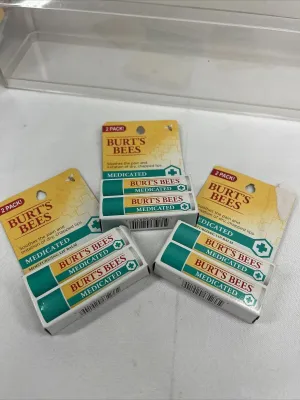 (3) (2-Pack) Burt's Bees MEDICATED 100% Natural Moisturizing Lip Balms