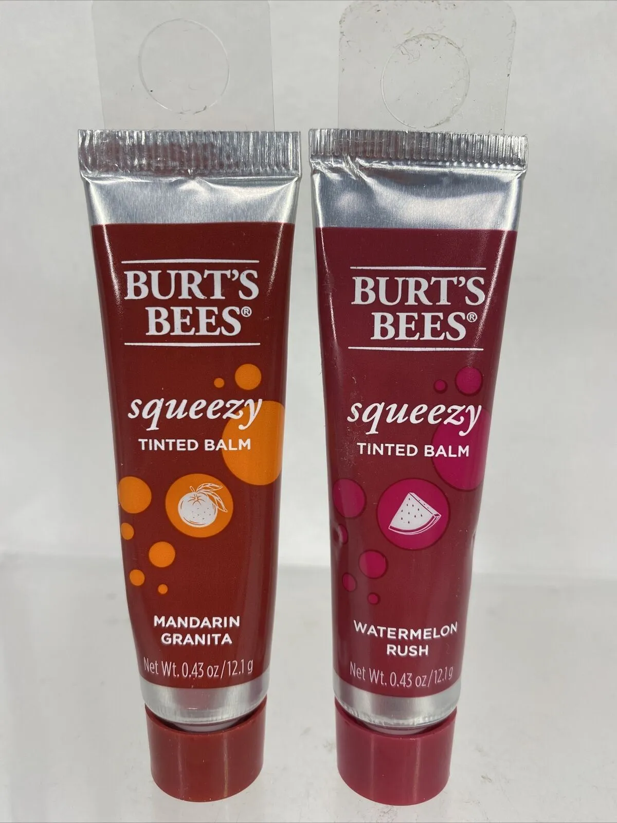 (3) Burt's Bees Squeezy Tinted Lip Balm Moisturizer Peach watermelon ￼Mandarin