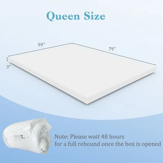3 Inch Gel-Infused Memory Foam Mattress Topper with Removable Cover-Queen Size -