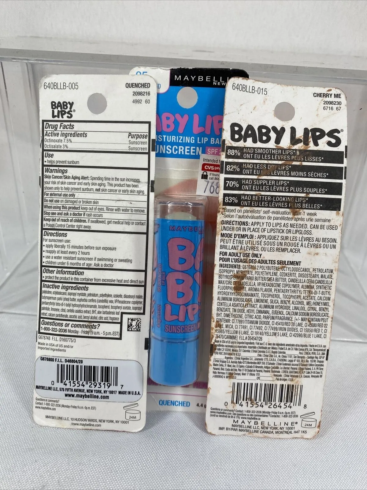 (3) Maybelline Baby Lips Moisturizing Lip Balm ~05 Quenched & 15 Cherry Me