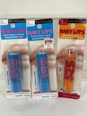 (3) Maybelline Baby Lips Moisturizing Lip Balm ~05 Quenched & 15 Cherry Me