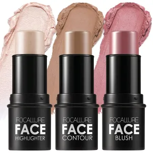 3 Pcs Cream Contour Sticks,Shades with Highlighter & Bronzer & Blush,Non-Greasy Long-Wear Face Contouring Pen,Easy to Sculpt the Face and Create a Lightweight Finishing Makeup,Light-Medium