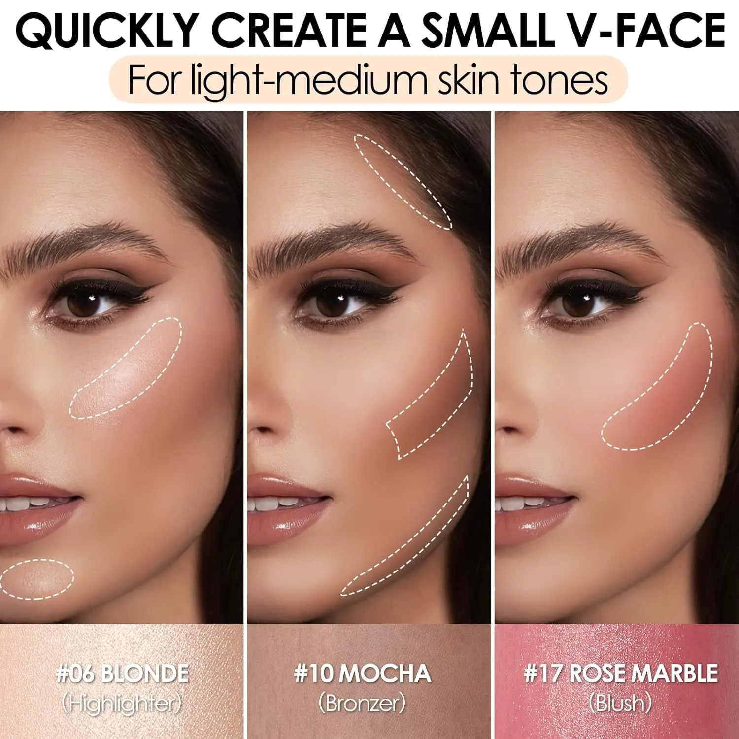 3 Pcs Cream Contour Sticks,Shades with Highlighter & Bronzer & Blush,Non-Greasy Long-Wear Face Contouring Pen,Easy to Sculpt the Face and Create a Lightweight Finishing Makeup,Light-Medium