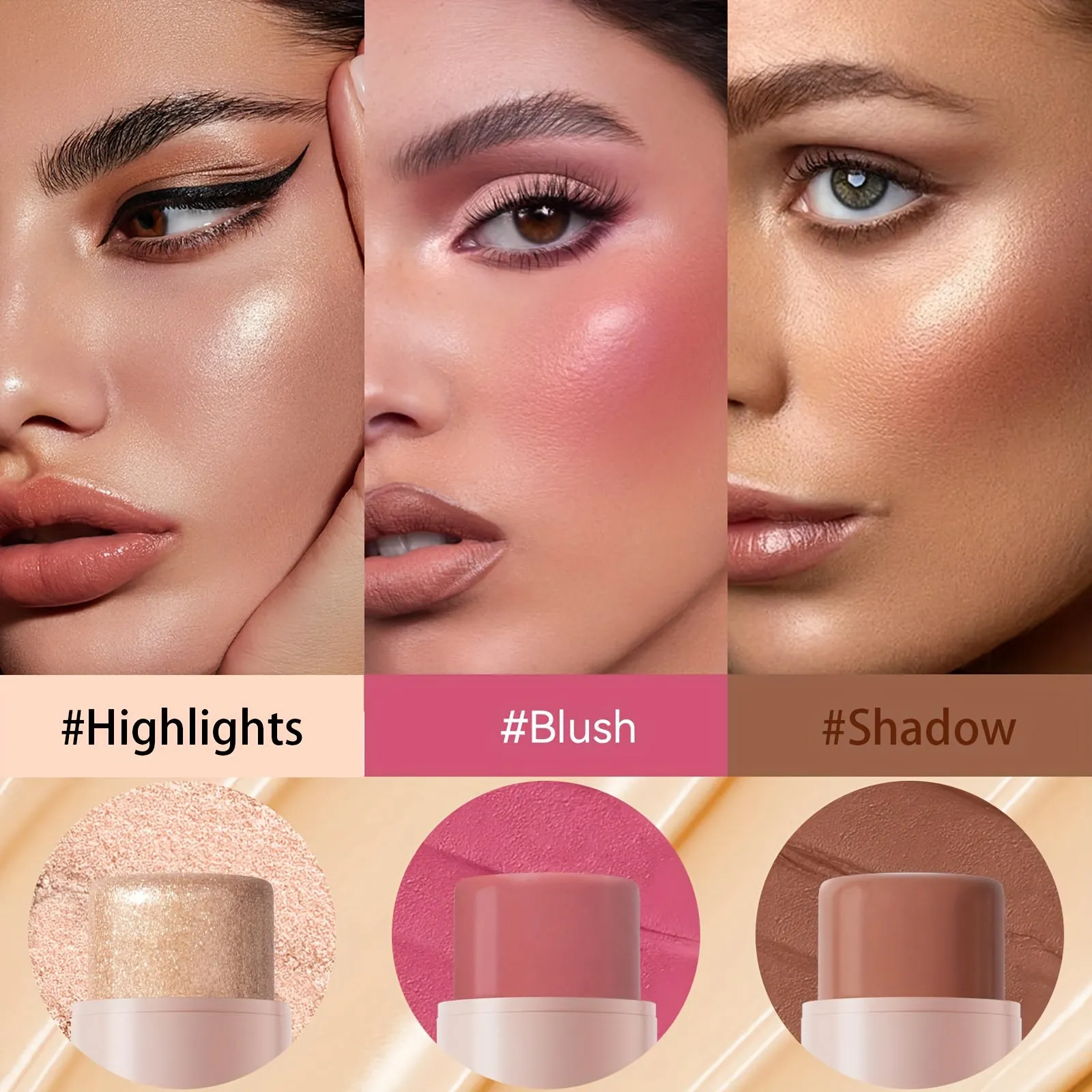 3-Piece Waterproof Cream Makeup Stick Set