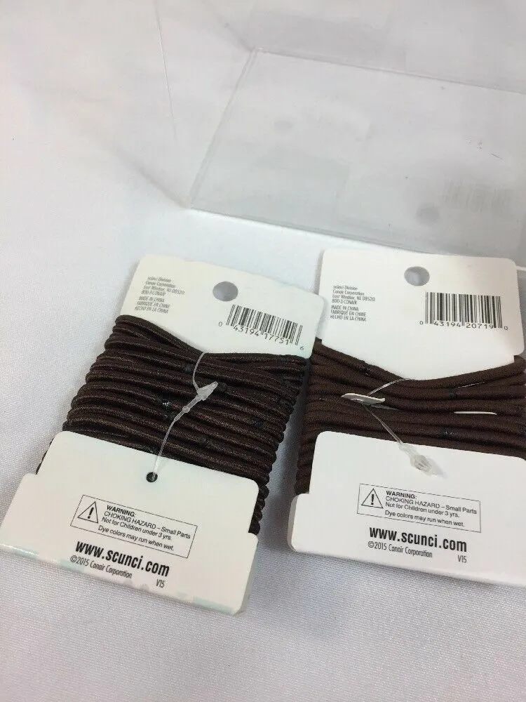 (3) SCUNCI  No Damage Hair Tie Ponytail Holder Brown 46 Total Stretchy Shiny