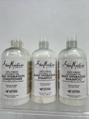 (3) Shea Moisture Virgin Coconut Oil Daily Hydration Shampoo & Conditioner 13 oz