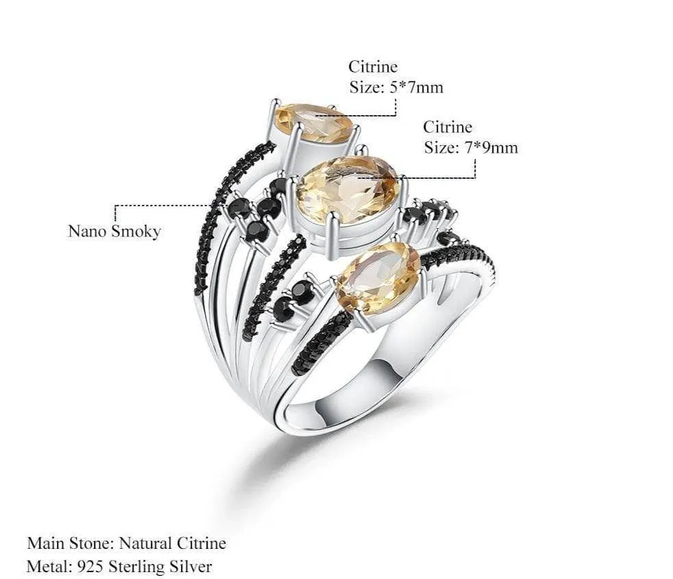 3.42Ct Natural Three Citrine Birthstone Ring