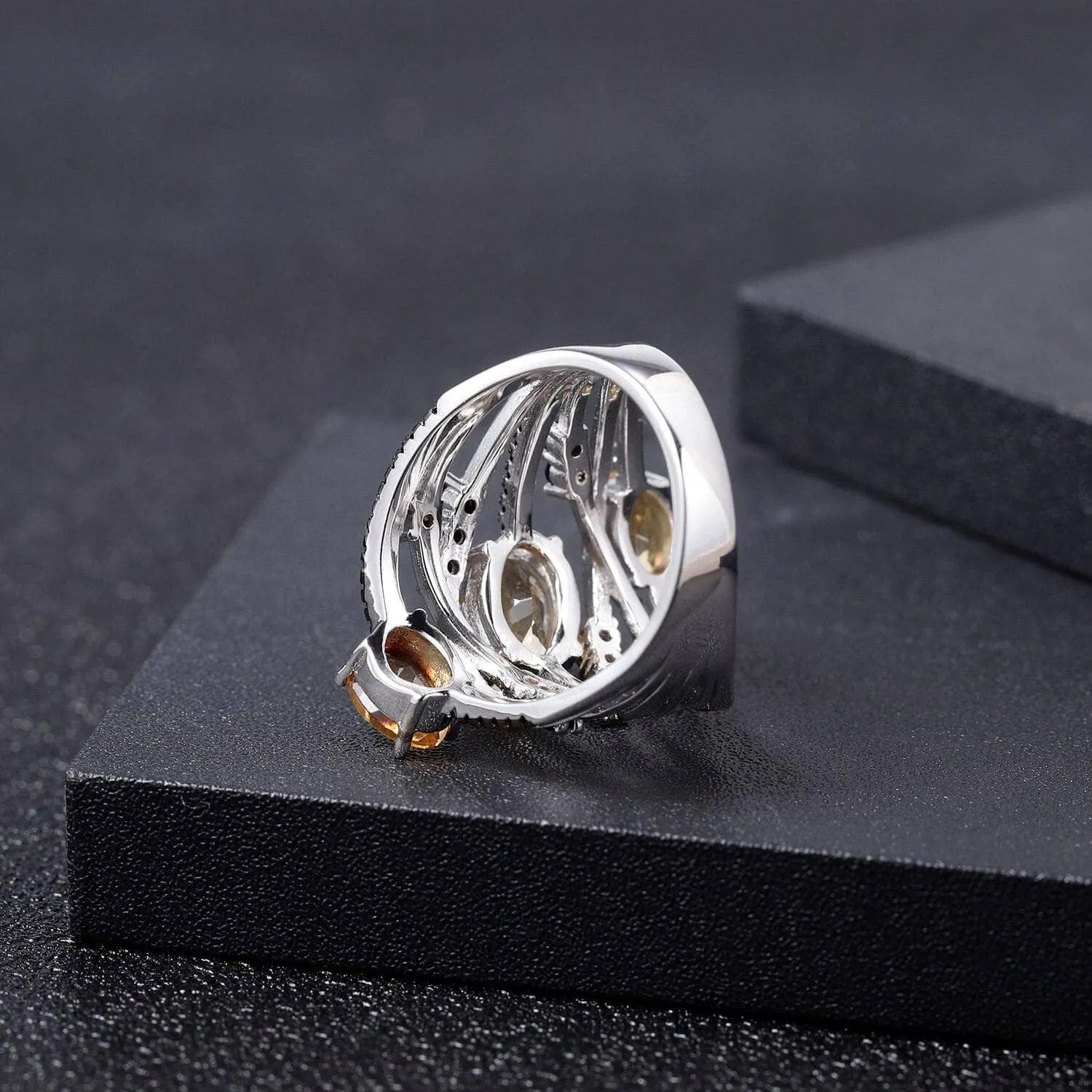 3.42Ct Natural Three Citrine Birthstone Ring