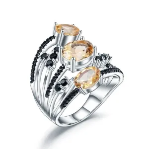 3.42Ct Natural Three Citrine Birthstone Ring