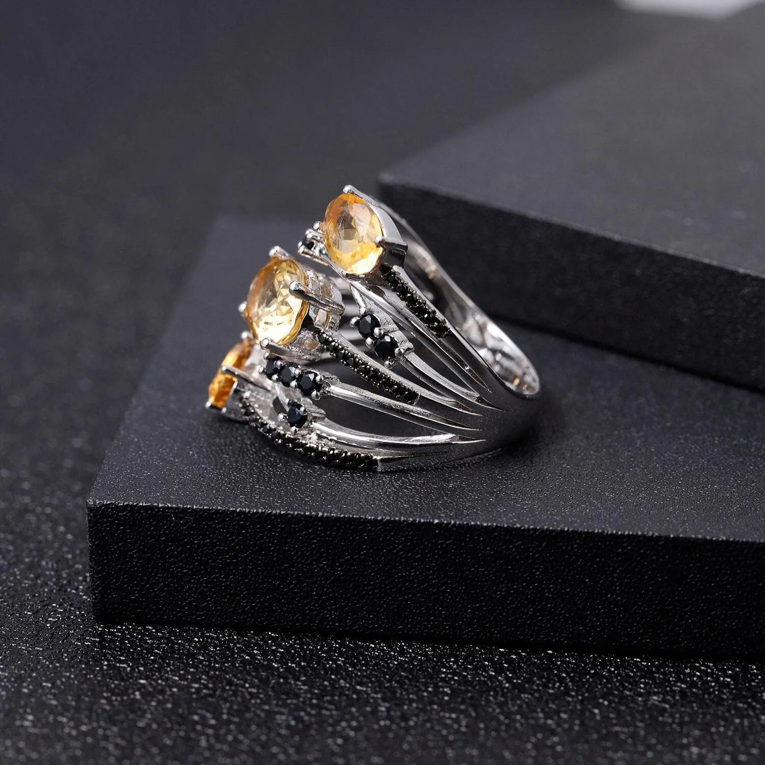 3.42Ct Natural Three Citrine Birthstone Ring